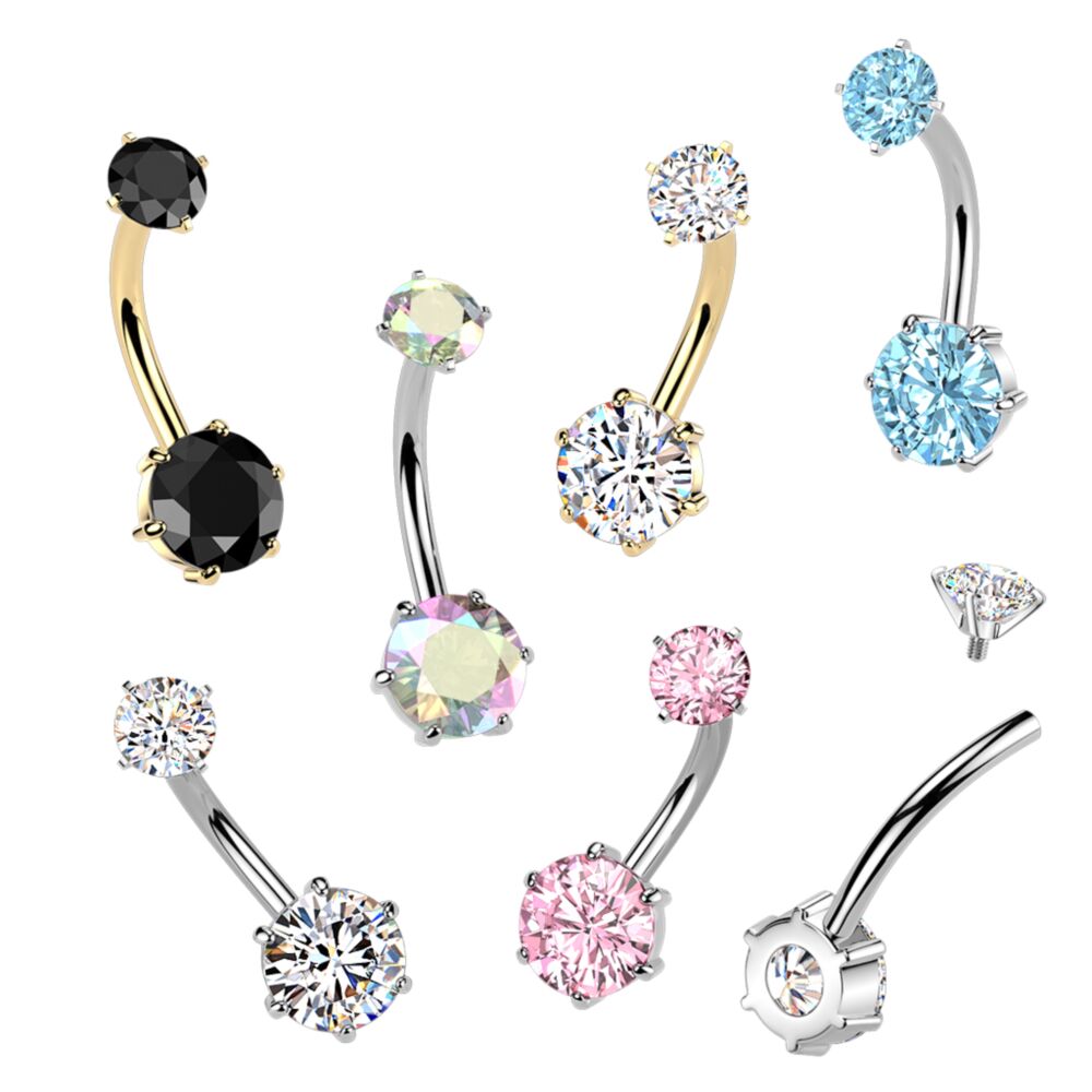 316L Surgical Steel All 316L Internally Threaded 6-Prong Set Round CZ...