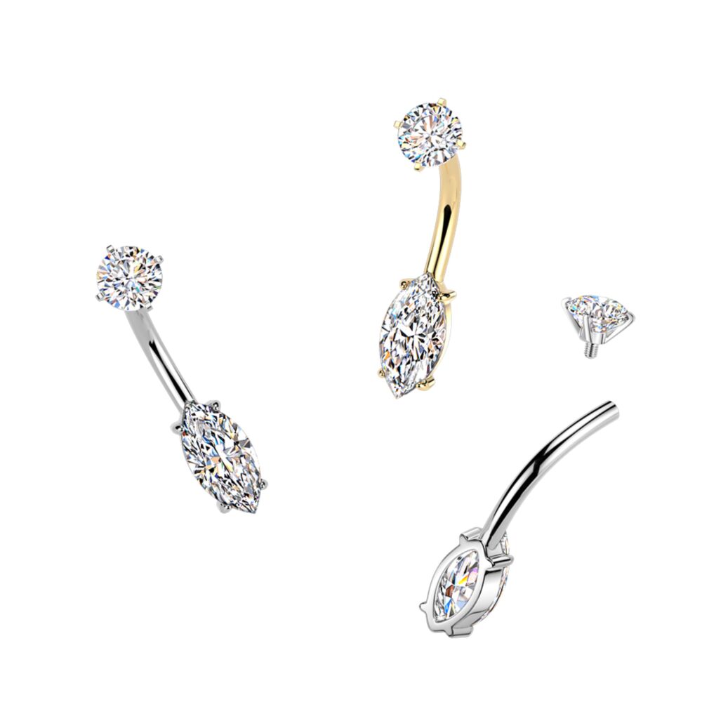 316L Surgical Steel All 316L Internally Threaded Prong Set Marquise CZ...