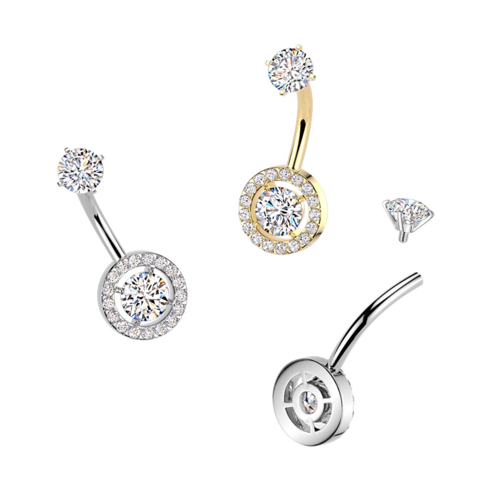 316L Surgical Steel All 316L Internally Threaded Prong Set Round & Pave...