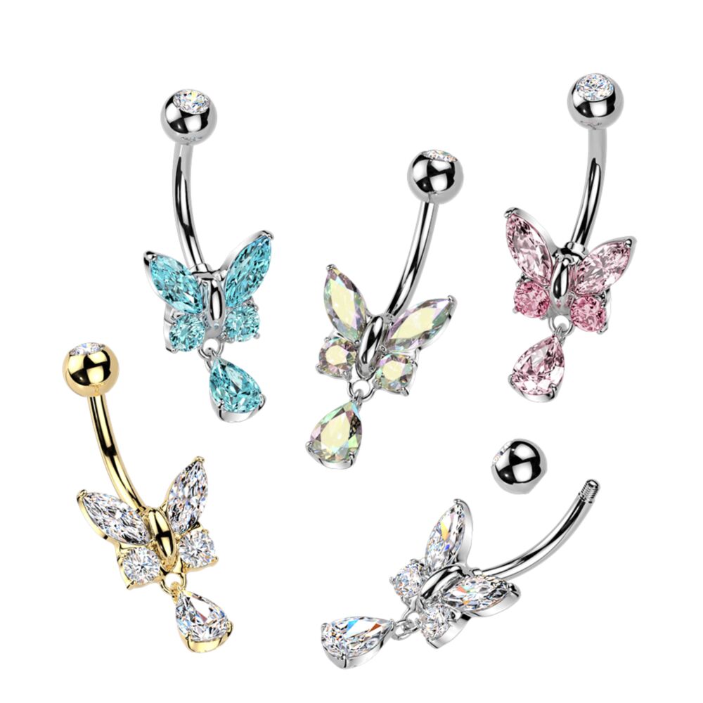 316L Surgical Steel 316L Surgical Steel CZ Butterfly With Teardrop CZ...