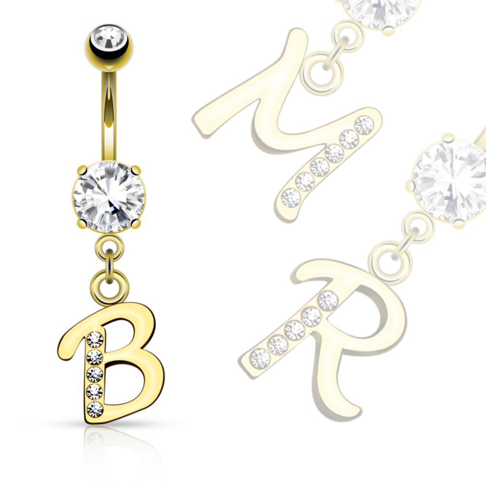 316L Surgical Steel Gold Plated Initial Dangle Navel Ring