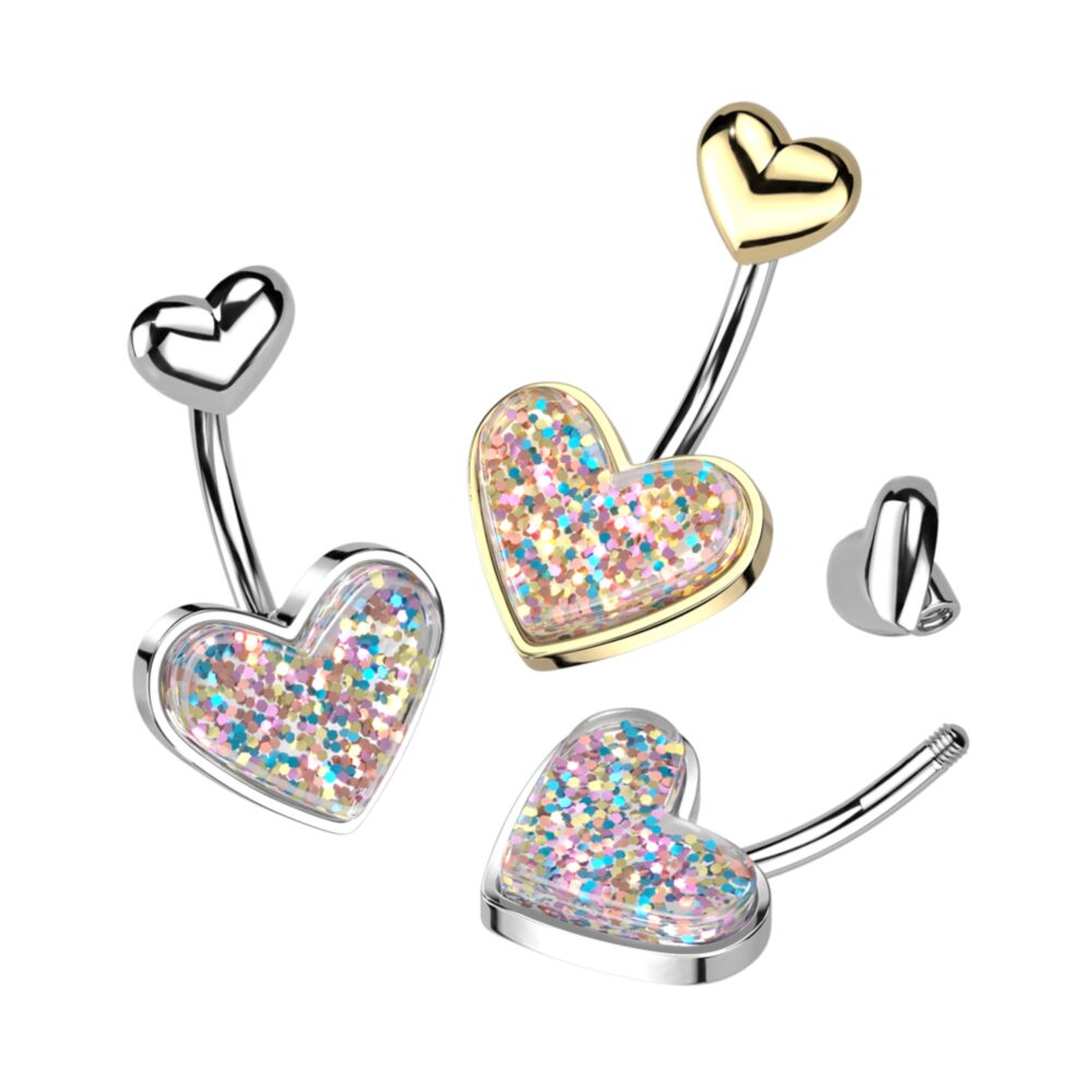316L Surgical Steel Glitter Heart With Heart Top 316L Surgical Steel...
