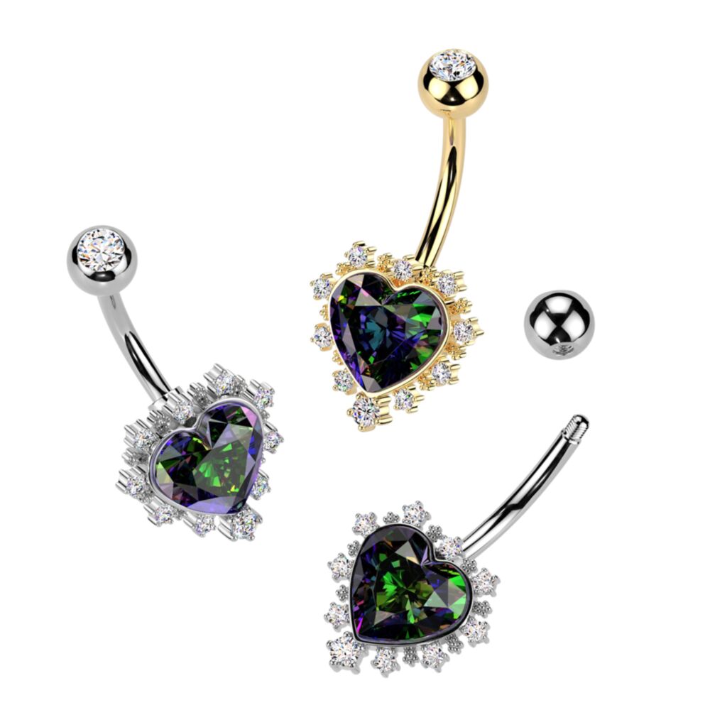 316L Surgical Steel 316L Surgical Steel VM CZ Heart Belly Button Ring...