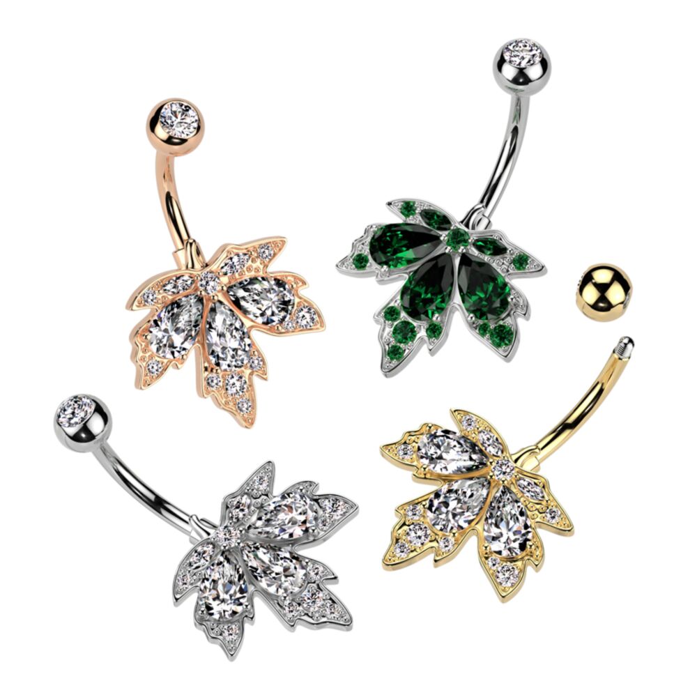 316L Surgical Steel 316L Surgical Steel Triple Teardrop CZ Maple Leaf...