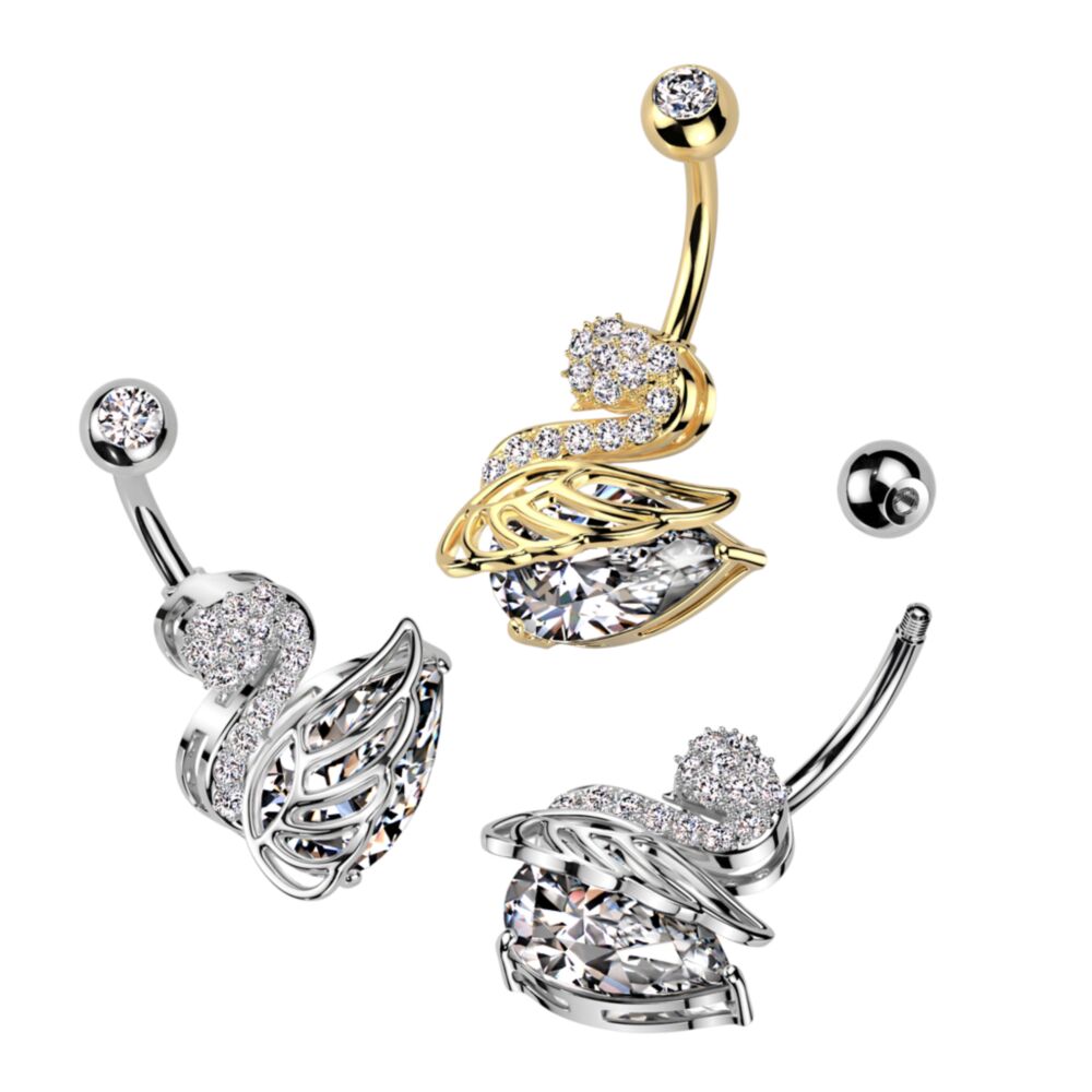 316L Surgical Steel 316L Surgical Steel CZ Swan With Wing Belly Button Ring