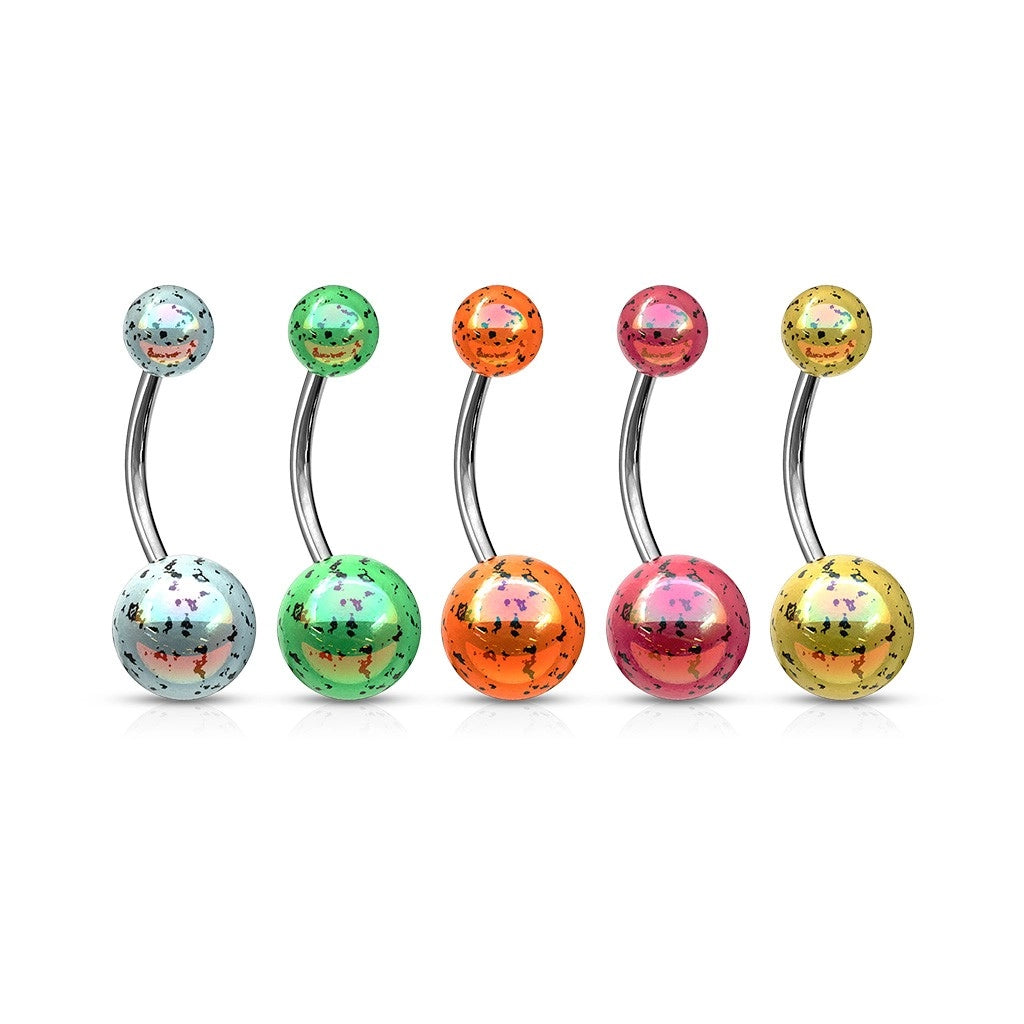 Aurora Borealis Coating Over Splash Acrylic Balls 316L Surgical Steel Navel Ring