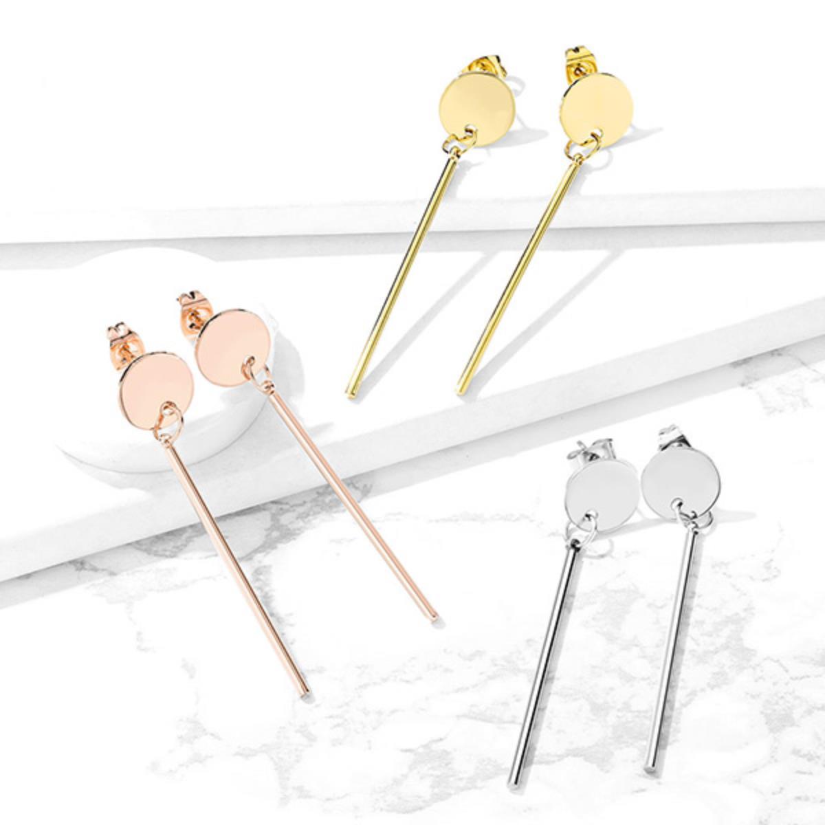 316L Surgical Steel Pair of Round Plate with Dangling Bar 316L...