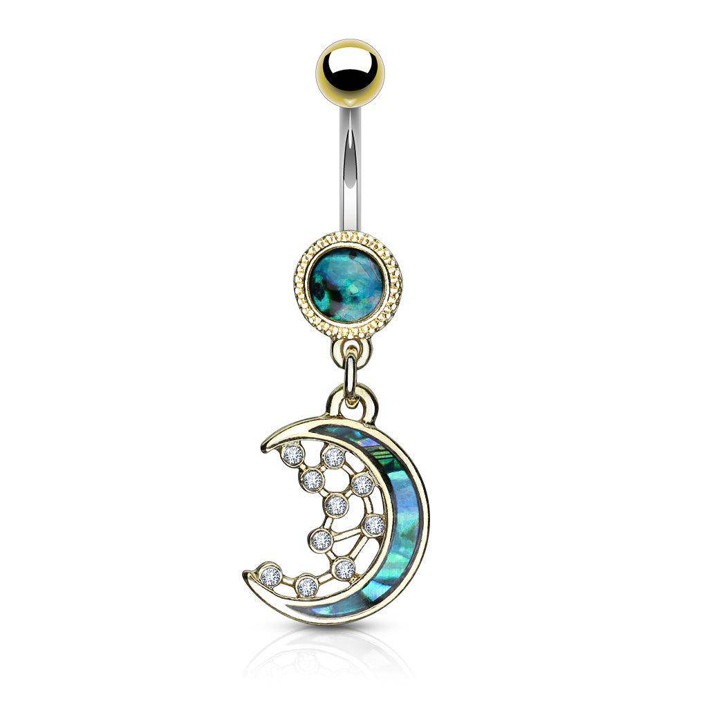 316L Surgical Steel Mother of Pearl Inlay Crescent Moon and CZ Stars...