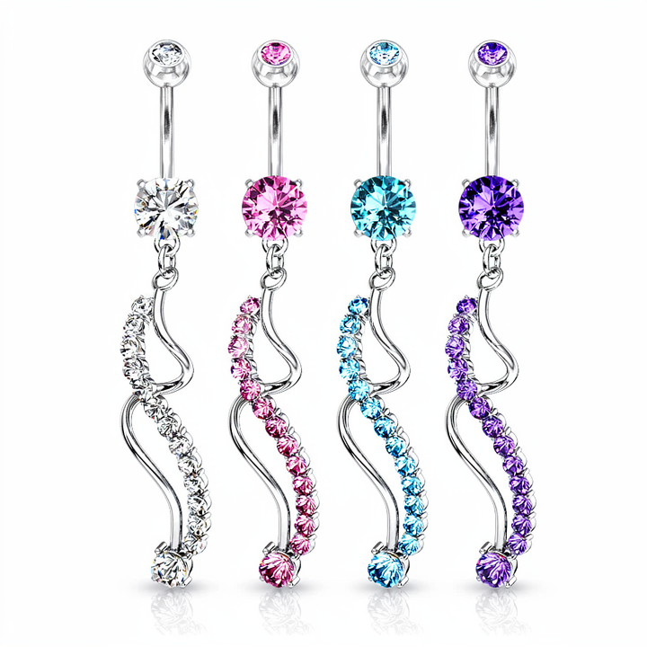 316L Surgical Steel Spiral Dangle Multi CZ Belly Button Ring