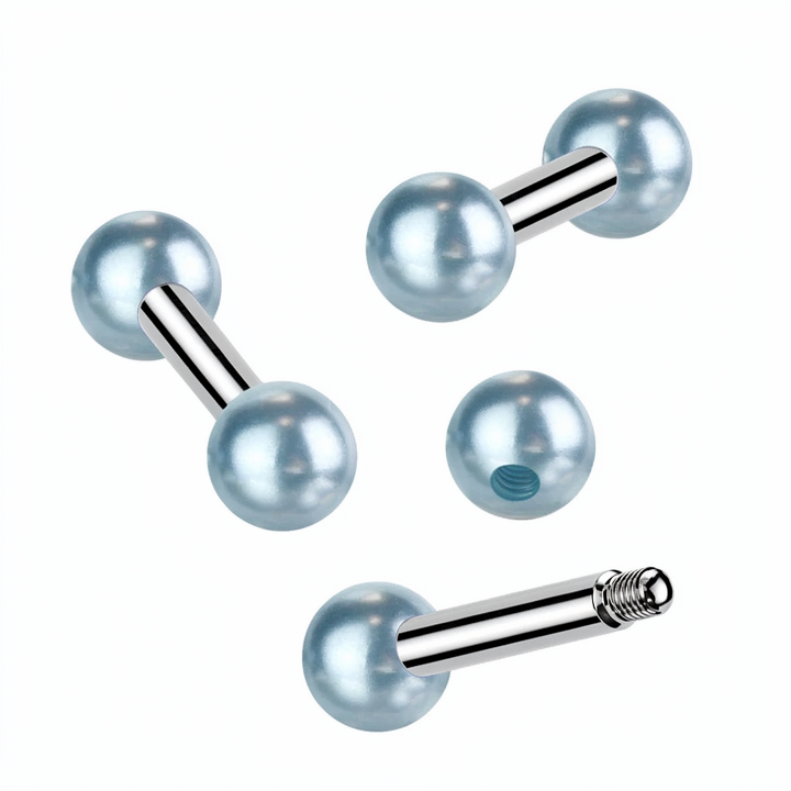 Pearlish Coat Acrylic Balls 316L Surgical Steel Tragus/Cartilage Barbell