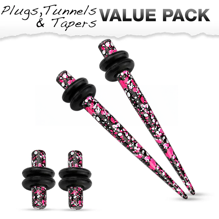 Pink & Purple Printed Paint Splatter Plug & Taper with O-Ring Set