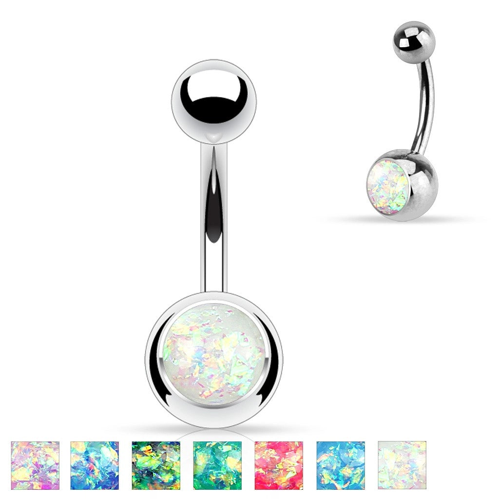 316L Surgical Steel Opal Glitter Set Belly Button Ring