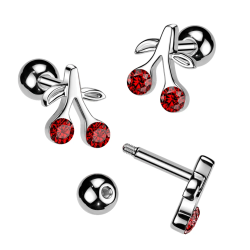 Cherry with Red CZ Tragus/Cartilage Piercing Stud 316L Surgical Steel
