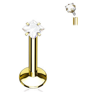 316L Surgical Steel Sqaure CZ Prong Set PVD Over All 316L Internally...