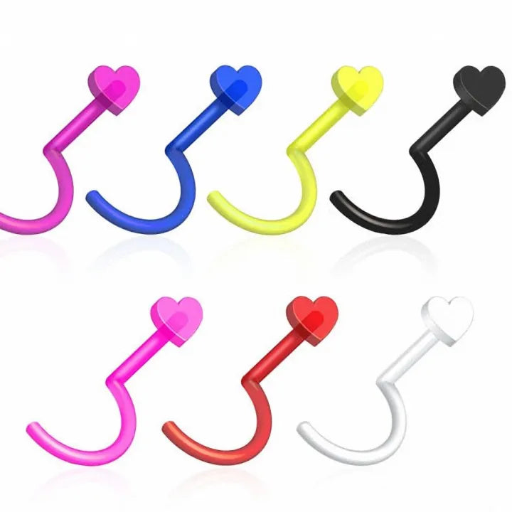 Flexible Acrylic Screw Nose Ring with Heart Top