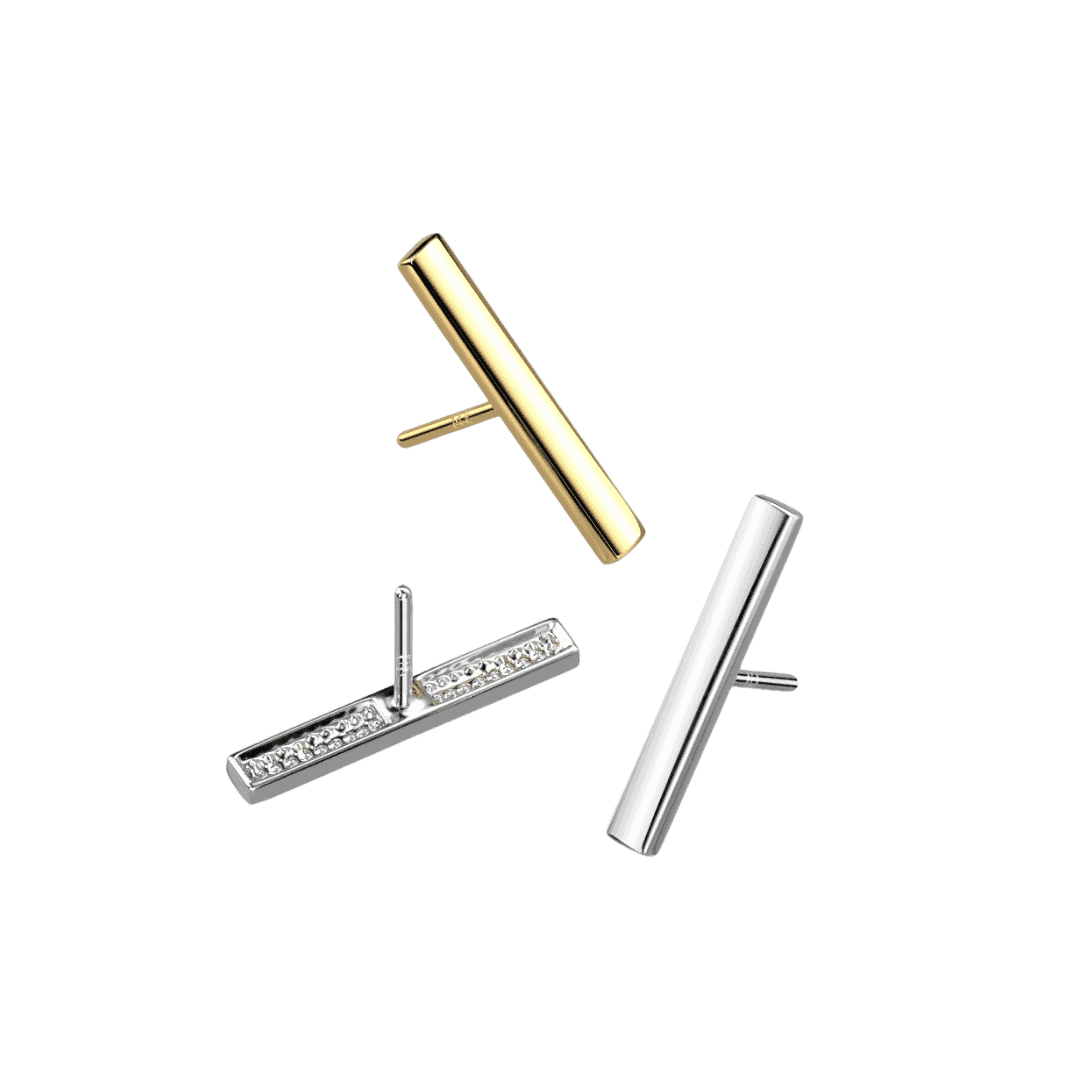 14K Gold Threadless Push In Flat Long Bar Top