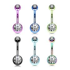 Titanium IP Over 316L Stainless Steel with 2-Gems Navel Ring Pack