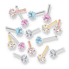 Prong Set Star CZ Top PVD over 316L Surgical Steel Nose Bone Stud Rings