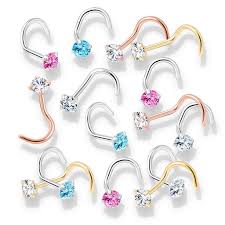 Prong Set Square CZ Top PVD over 316L Surgical Steel Nose Screw Rings