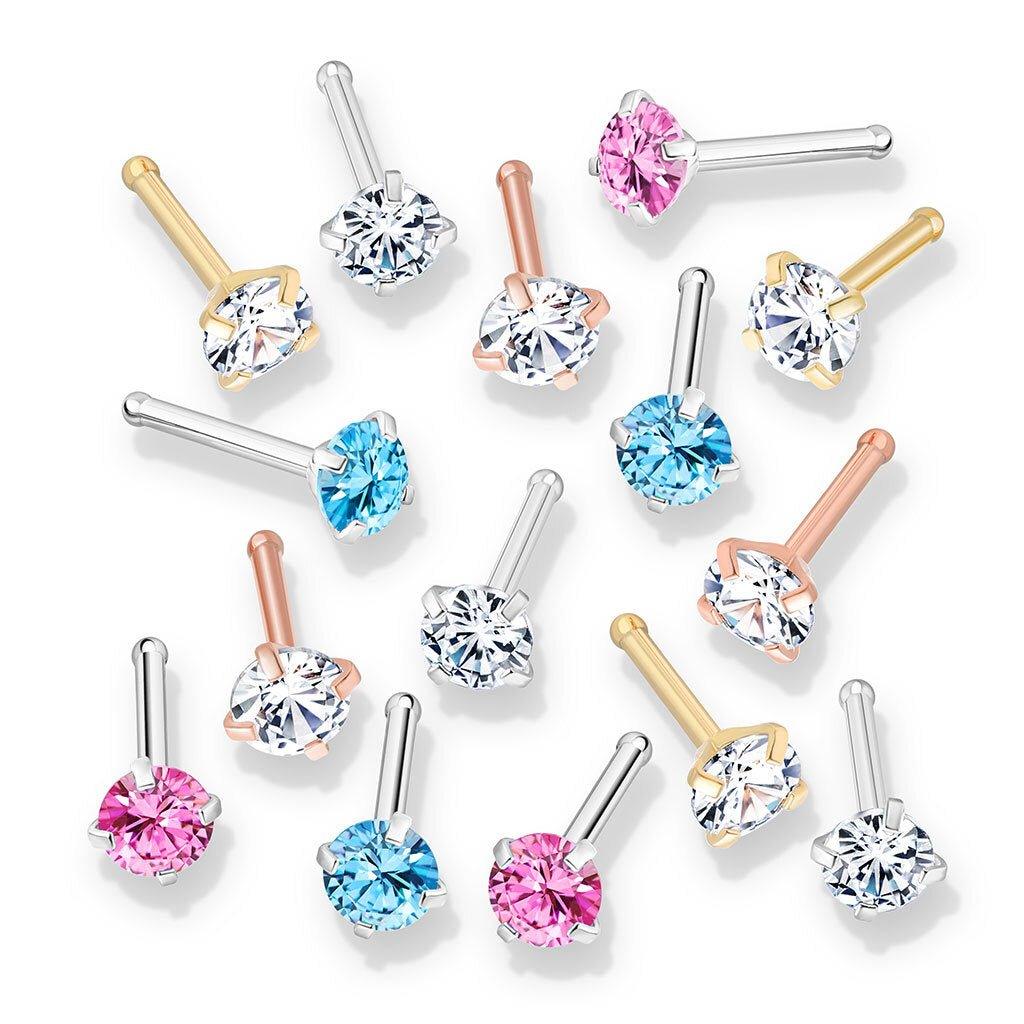 Prong Set Heart CZ Top PVD over 316L Surgical Steel Nose Bone Stud Rings