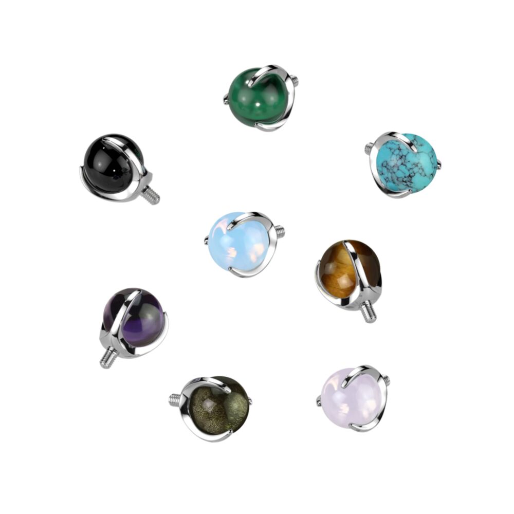 Implant Grade Titanium Internally Threaded Claw Set Natural Stone Ball Top