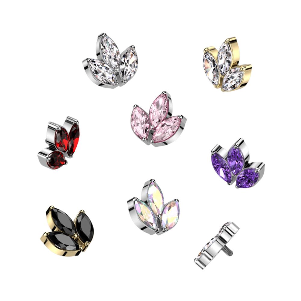 Implant Grade Titanium Internally Threaded 3 Marquise CZ Leaf Top