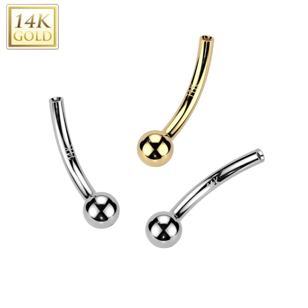 14KT Gold 14K Gold Threadless Push In Curved Barbell Pin With One...