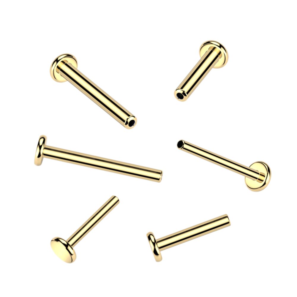 24K Gold PVD Titanium Threadless Push In 2.5mm Base Flat Back Labret Stud