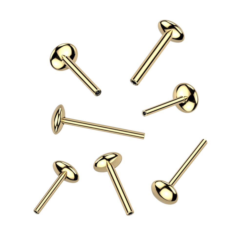 24K Gold PVD Titanium Threadless Push In 4mm Convex Base Labret Stud