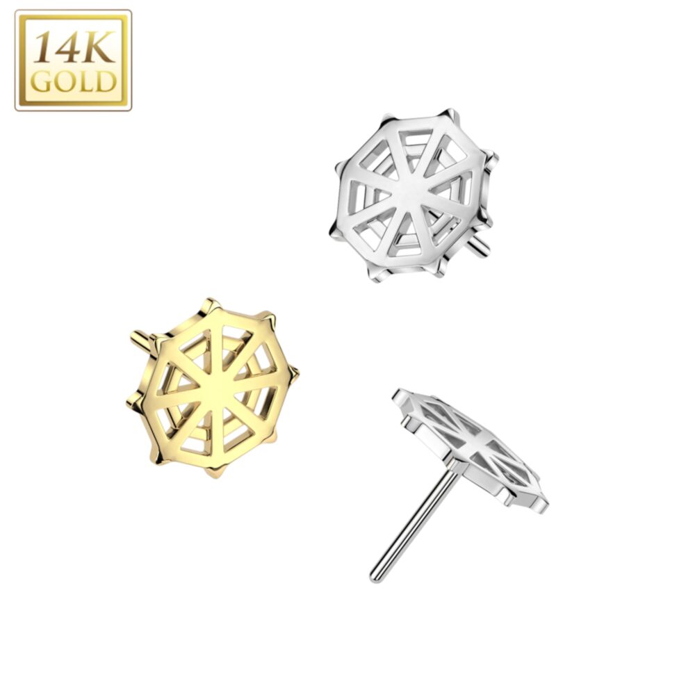 14K Gold Threadless Push In Spider Web Top