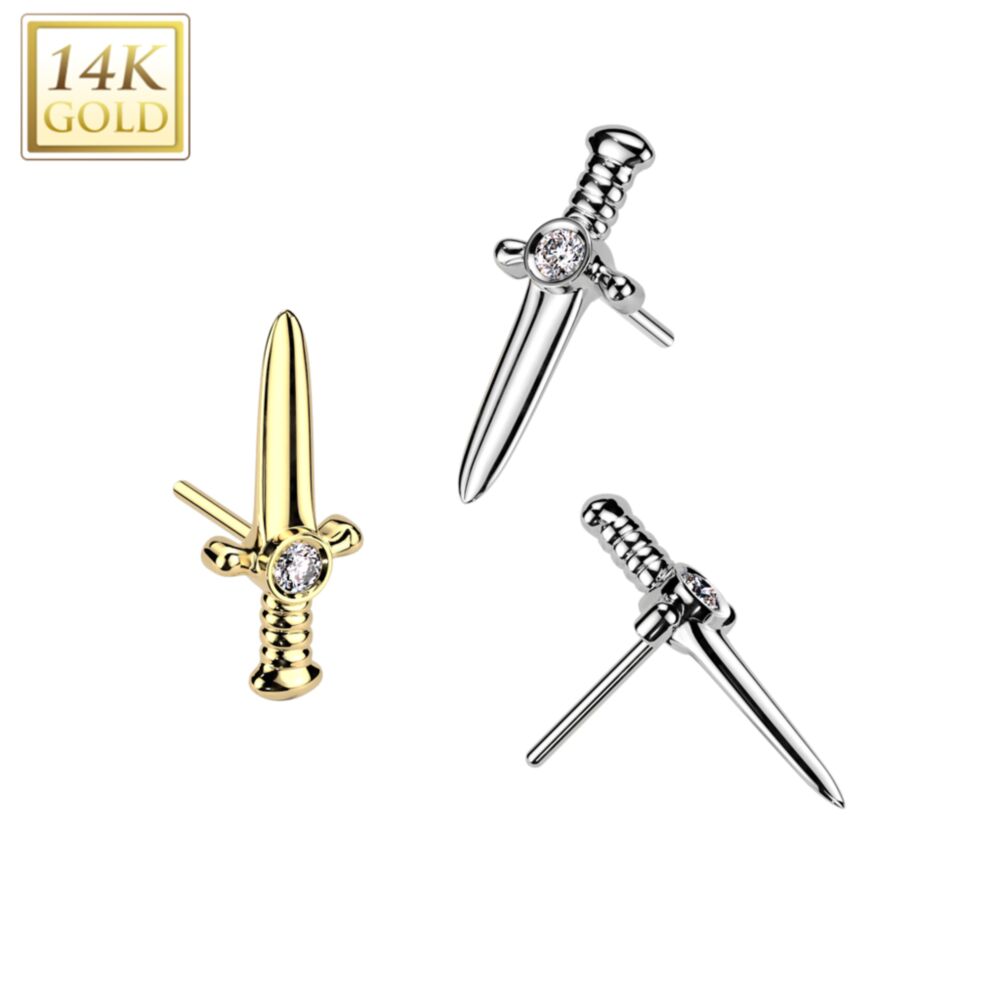 14KT Gold 14K Gold Threadless Push In CZ Center Dagger Top