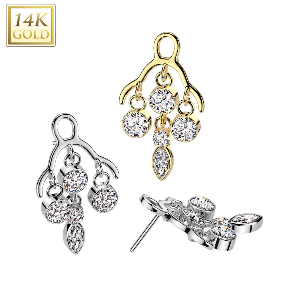 14K Gold Threadless Push In Bezel Set CZ Chandelier Top