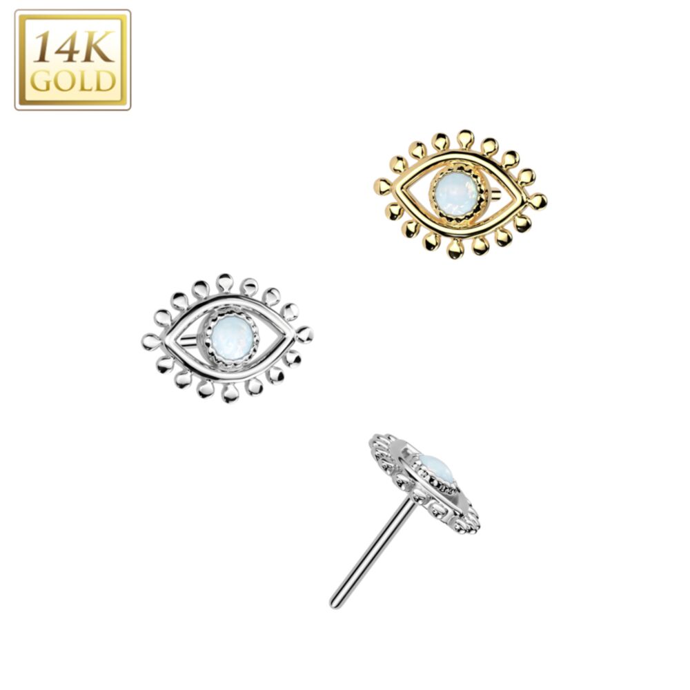 14K Gold Threadless Push In Eye With Opal Center Top
