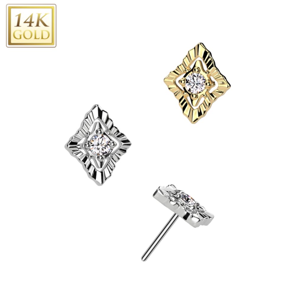 14KT Gold 14K Gold Threadless Push In Diamond With CZ Center And...