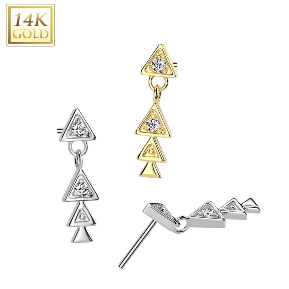14KT Gold 14K Gold Threadless Push In Bezel Set Triangle CZ Top With...