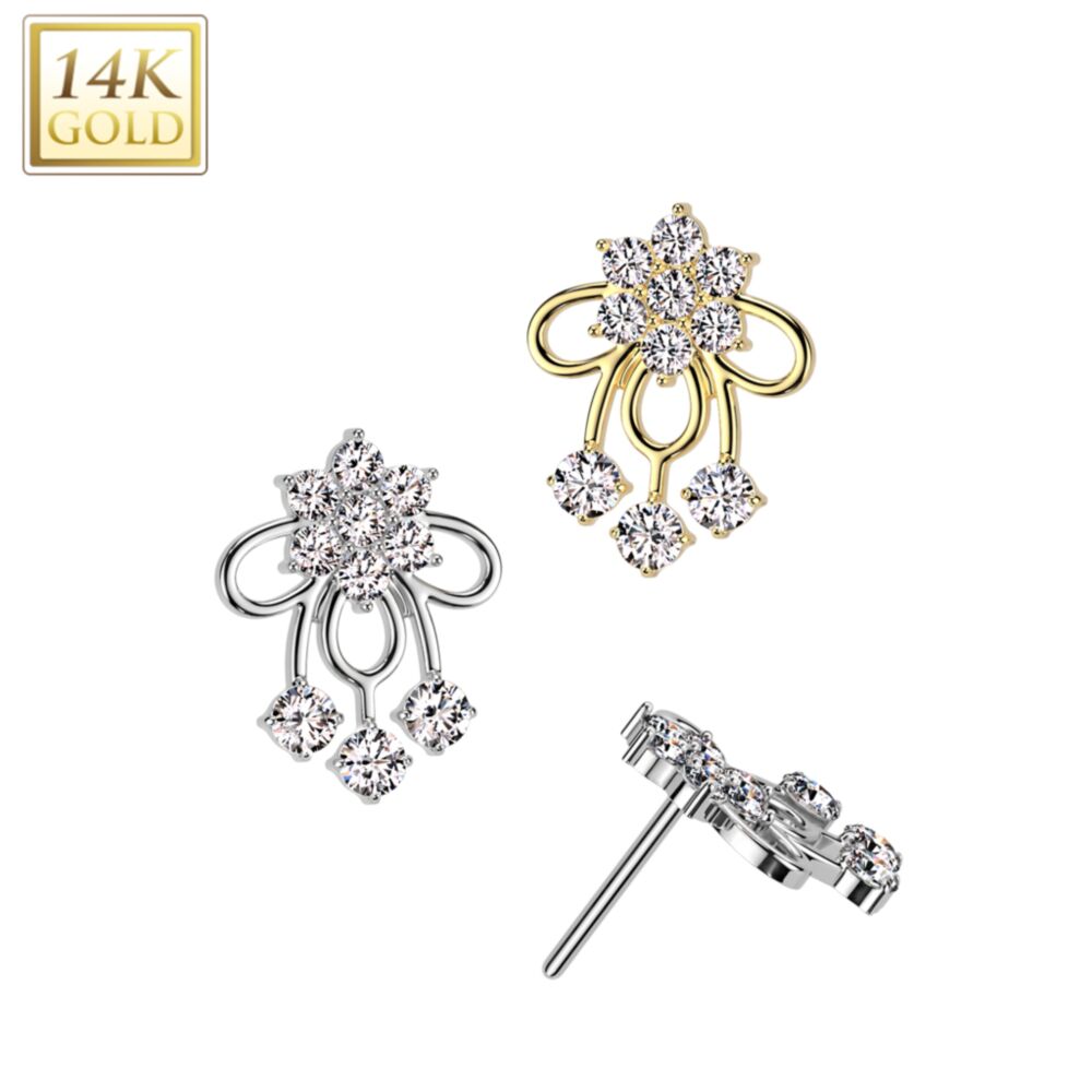 14KT Gold 14K Gold Threadless Push In CZ Flower Ribbon Top