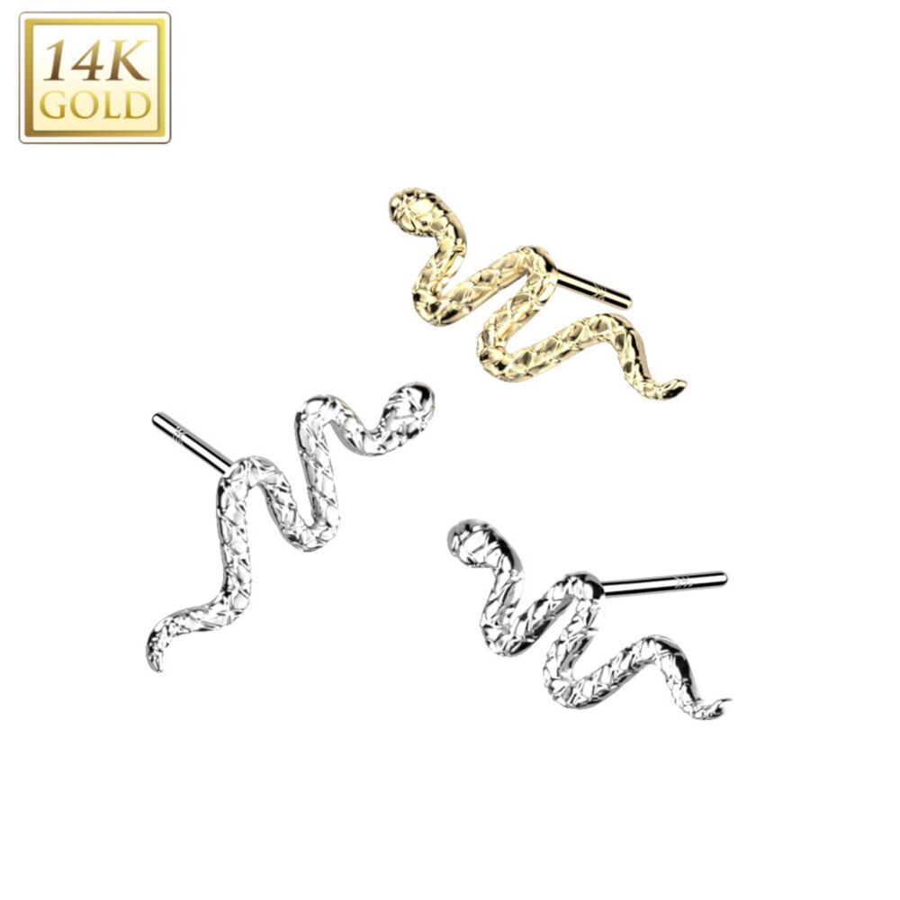 14K Gold Threadless Push In Snake Top