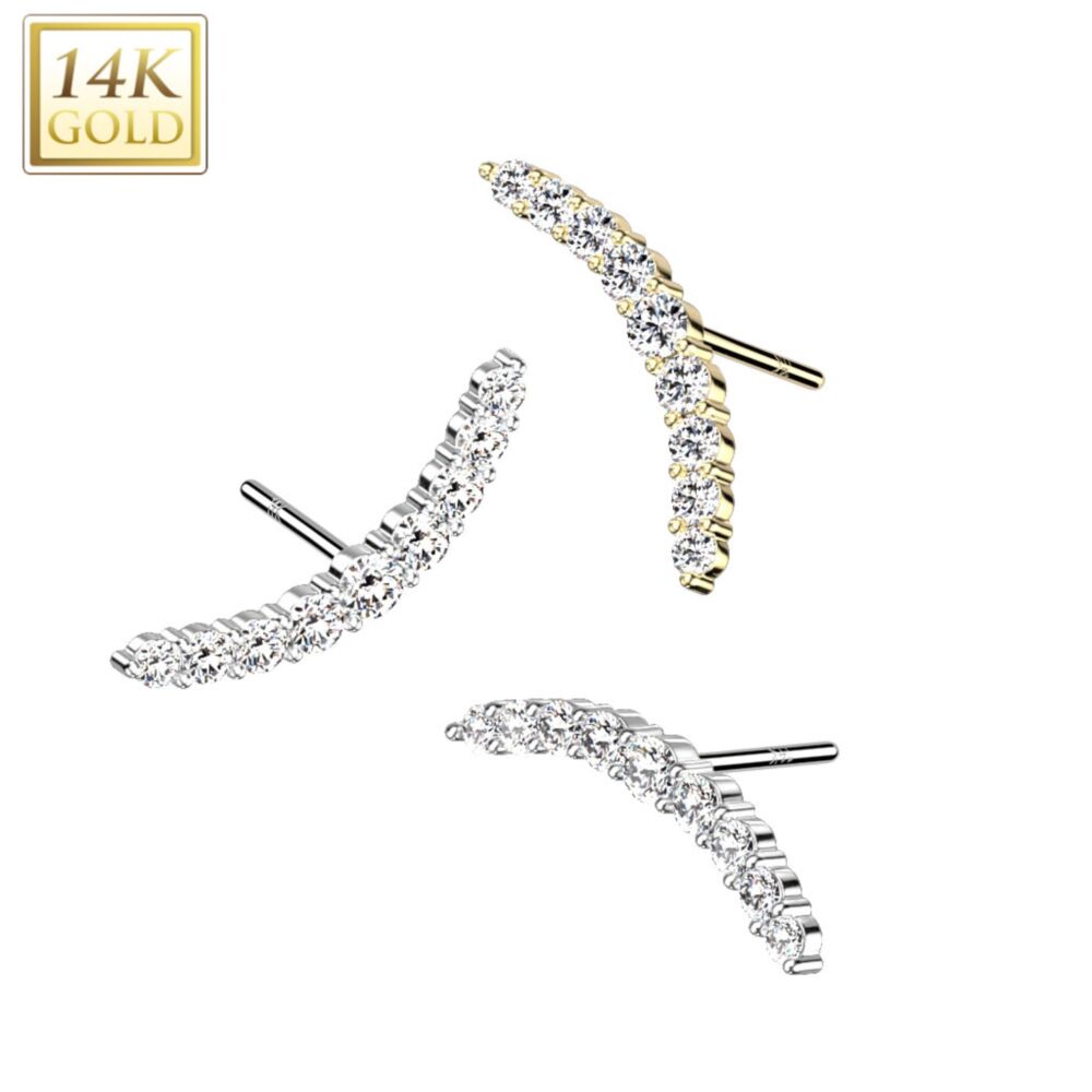 14KT Gold 14K Gold Threadless Push In CZ Paved Curved Line Top