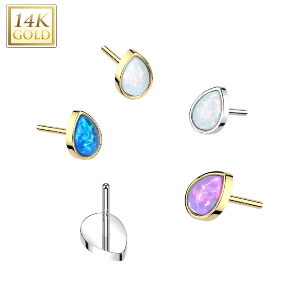 14K Gold Threadless Push In Pear Opal Top