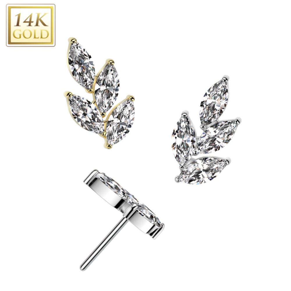 14KT Gold 14K Gold Threadless Push In Marquise CZ Leaf Top