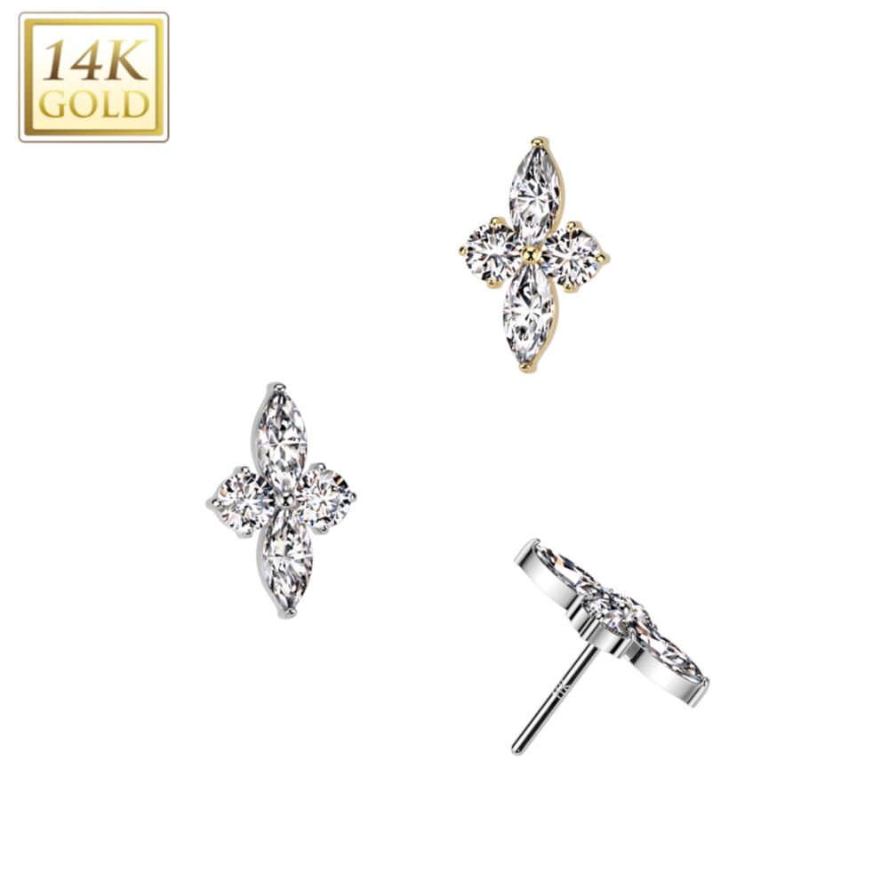 14KT Gold 14K Gold Threadless Push In CZ Diamond Shaped Top