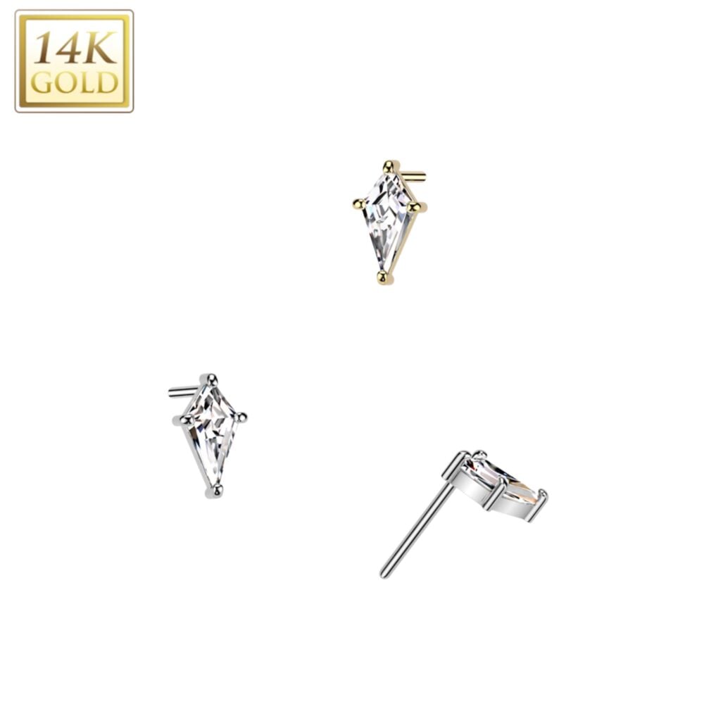14KT Gold 14K Gold Threadless Push In CZ Spear Head Top
