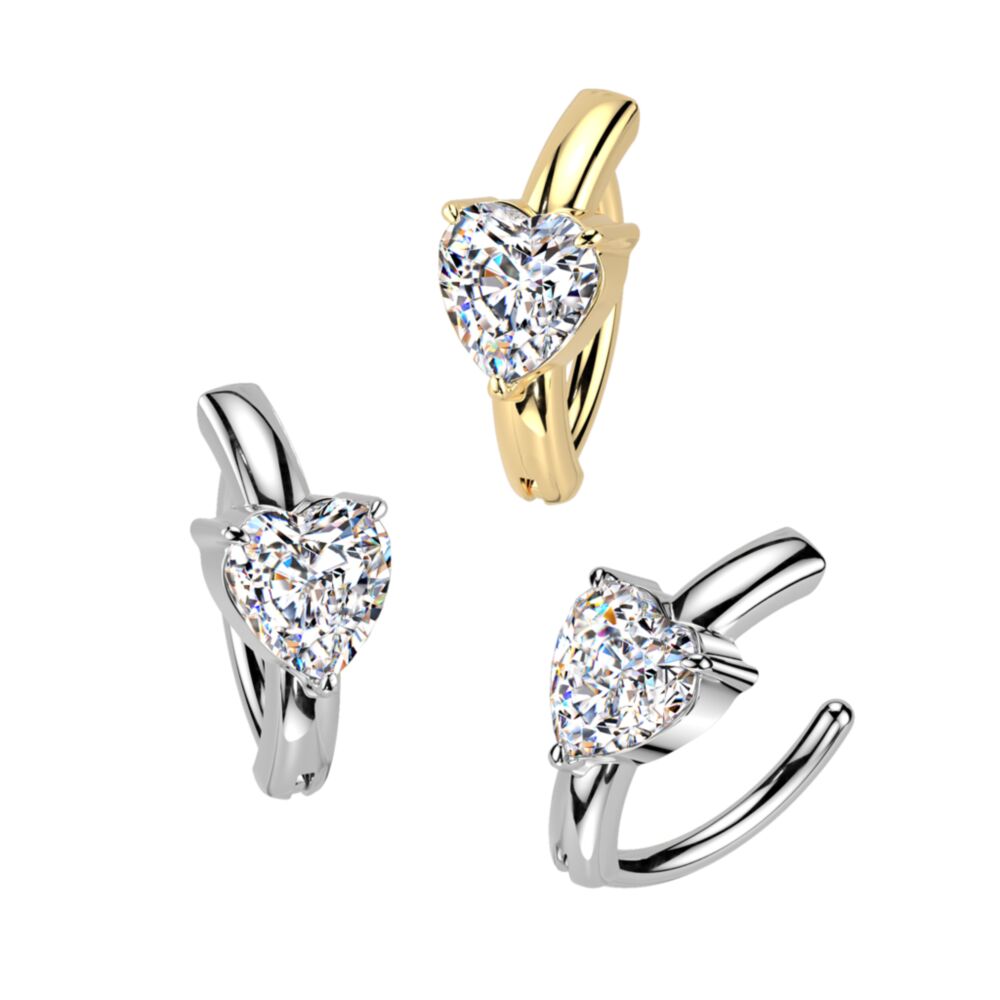 316L Surgical Steel 316L Surgical Steel CZ Heart Hinged Belly Button Ring