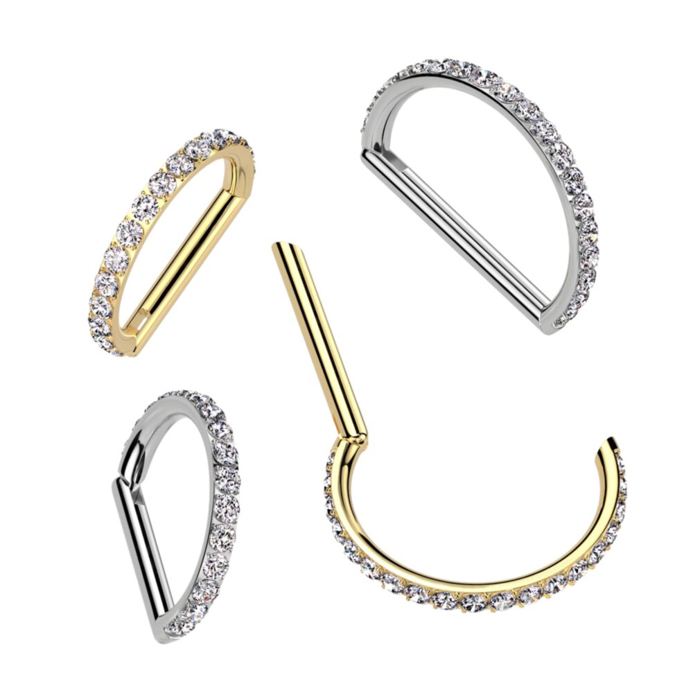 Implant Grade Titanium D Shaped Hinged Segment Ring With Outward Facing CNC CZ Set