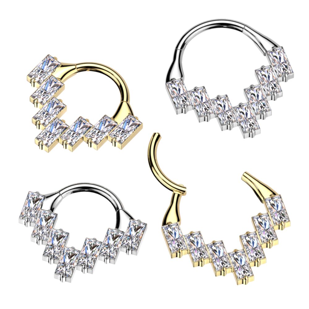 Implant Grade Titanium Baguette CZ Fan Hinged Segment Hoop Ring