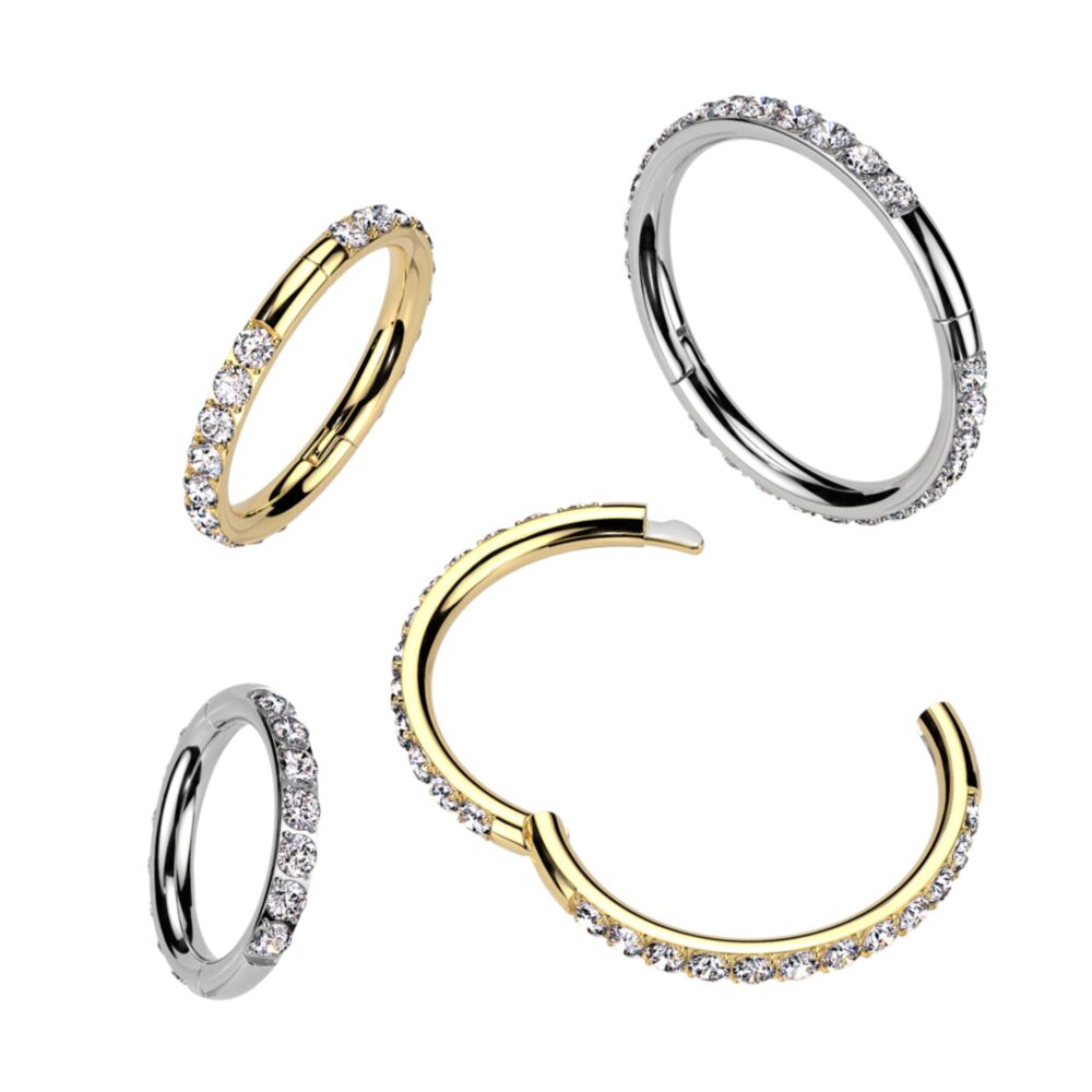 Implant Grade Titanium Half Closure New Secure Hook Hinged Segment Hoop Ring With Outward Facing CNC Set CZ On Both Sides