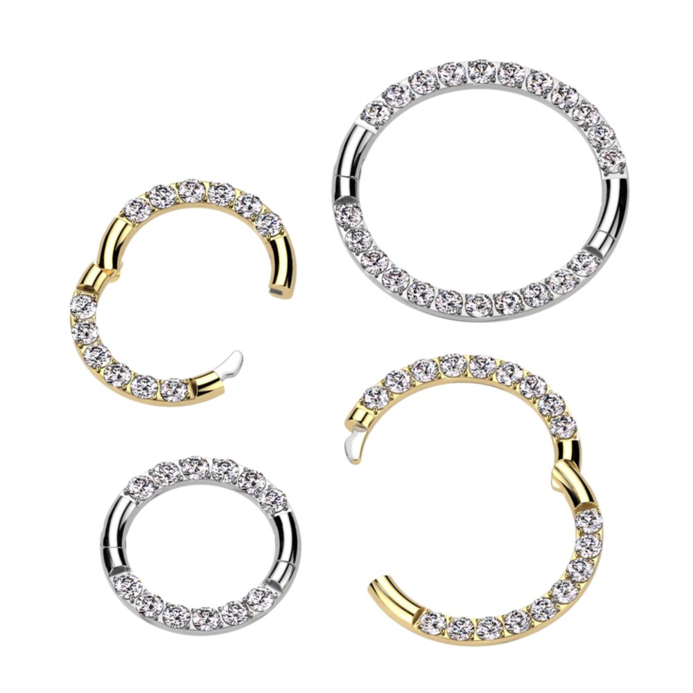 Implant Grade Titanium Half Closure New Secure Hook Hinged Segment Hoop Ring With Forward Facing CNC Set CZ On Both Sides