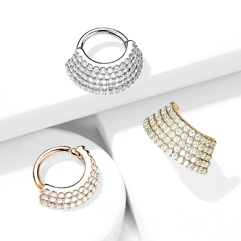 Brass 5 CZ Lined Angled Plate Bendable Hoop for Septum, Daith, Ear...