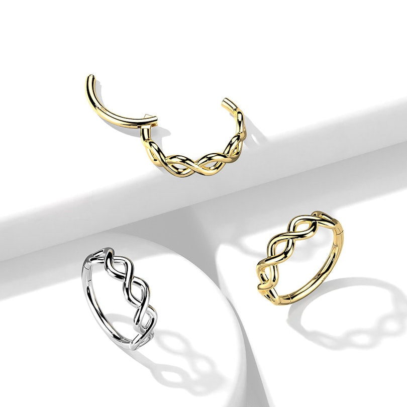 14KT Gold 14K Gold Hinged Segment Hoop Ring with Side Facing Infinity...