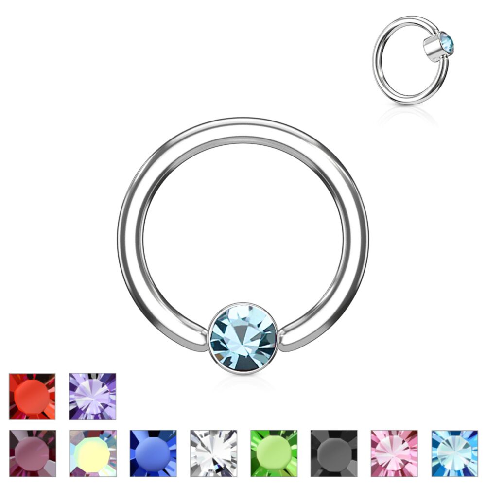 Crystal Set Round Flat Cylinder Captive Hoop Rings 316L surgical Steel